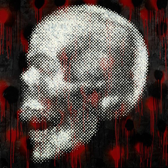 "Memento Mori (Atomized)" by Chris "Coop" Cooper, 2012. Acrylic, enamel & spraypaint on canvas.