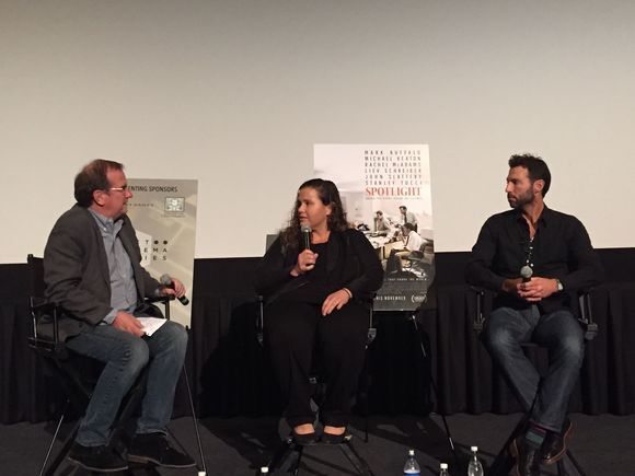 Pete Hammond interviews 'Spotlight' producers Nicole Rocklin and Jonathan King at Sherman Oaks' ArcLight Theater for KCET Cinema Series. | Photo: Liz Ohanesian
