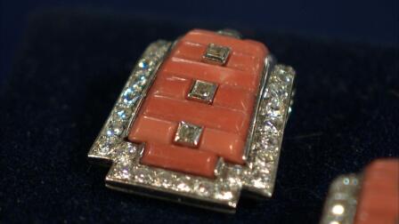 Appraisal: Cartier Art Deco Coral & Diamond Lapel Clips