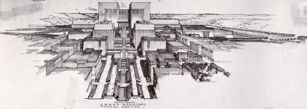 Lloyd Wright's plan for the Los Angeles Civic Center. Courtesy of Eric Lloyd Wright.