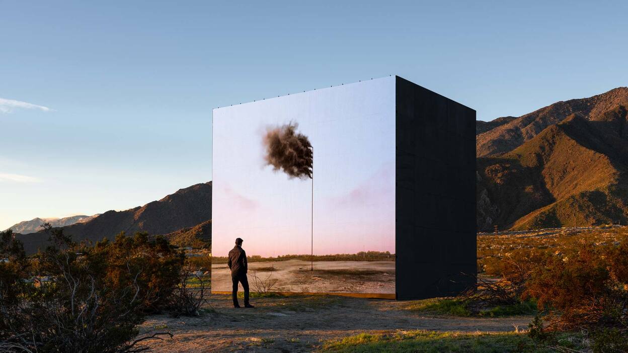 Desert X installation view, John Gerrard, Western Flag (Spindletop, Texas) 2017, 2017-2019 | Lance Gerber, courtesy of Desert X