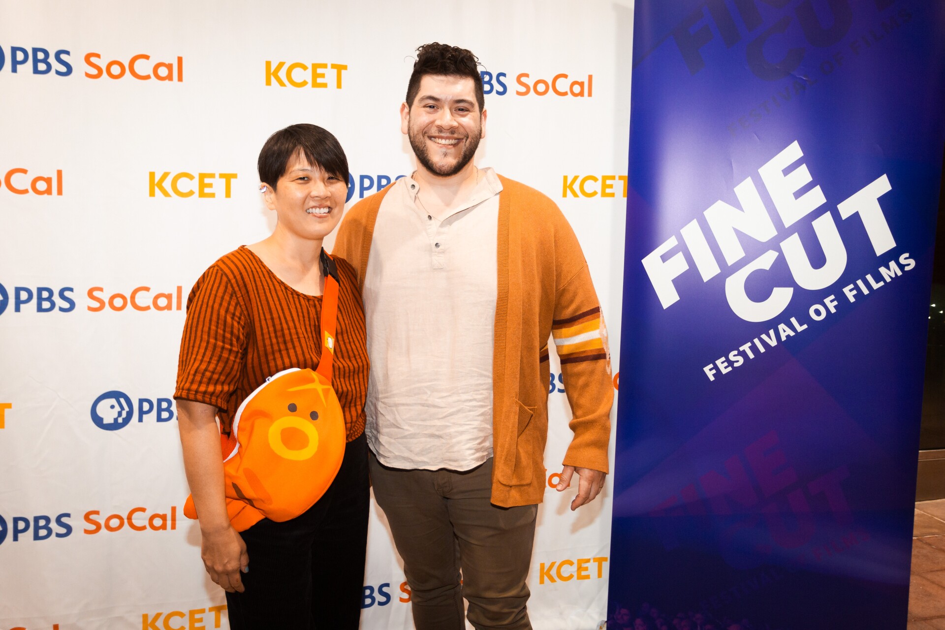 (Left to Right) Two of this year's "Fine Cut Festival of Films" industry judges creator/director Elizabeth Ito and supervisor/story artist Michael Herrera arrive at The Landmark Theatre on Sept. 13, 2023. Photo courtesy of KCET