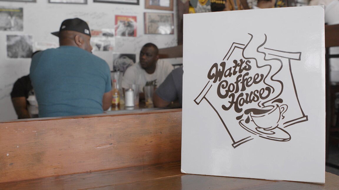 Watts Coffee House logo | Still from "Broken Bread" Watts