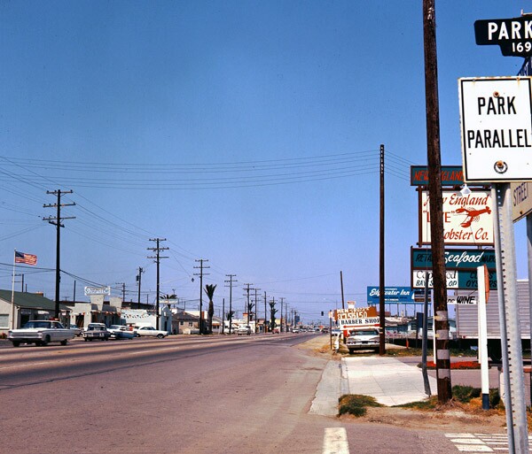 PCH in Orange County's Sunset Beach, 1966. Courtesy of the Orange County Archives.