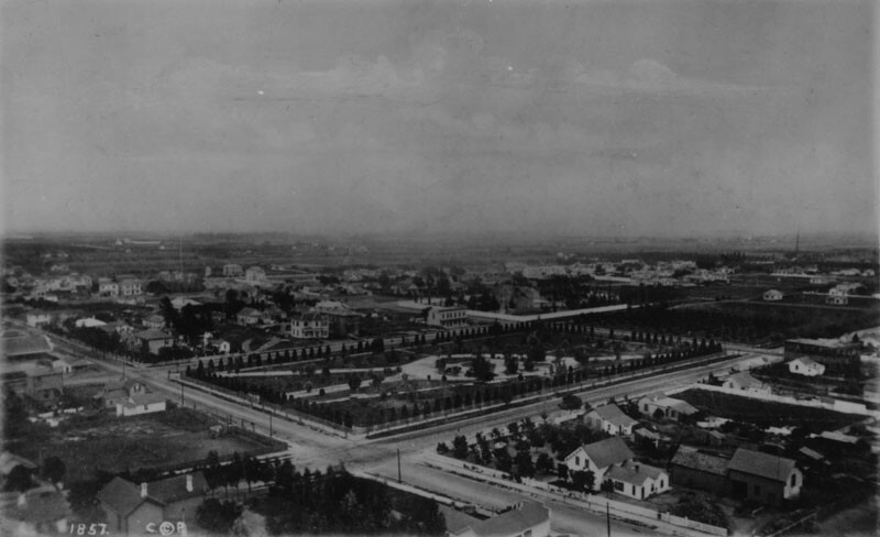 The view from Bellevue Terrace, circa 1880, included the park we now know as Pershing Square. Courtesy of the Photo Collection - Los Angeles Public Library.