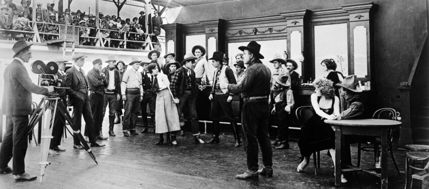 Photograph of filming a western movie on the Front Lot Stage at Universal City, ca. 1915 | California Historical Society/University of Southern California Libraries