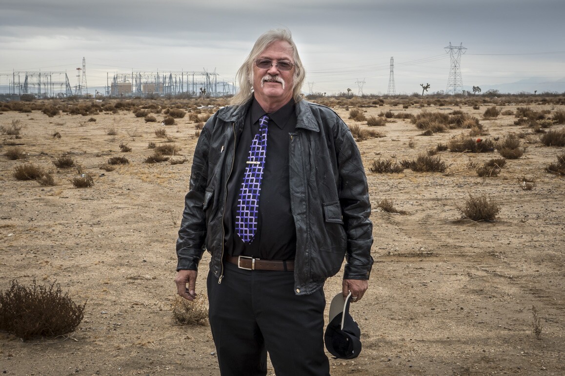Adelanto councilman John "Bug" Woodard standing in front of soon-to-be developed land within the commercial cannabis cultivation zone. Photo: Kim Stringfellow.