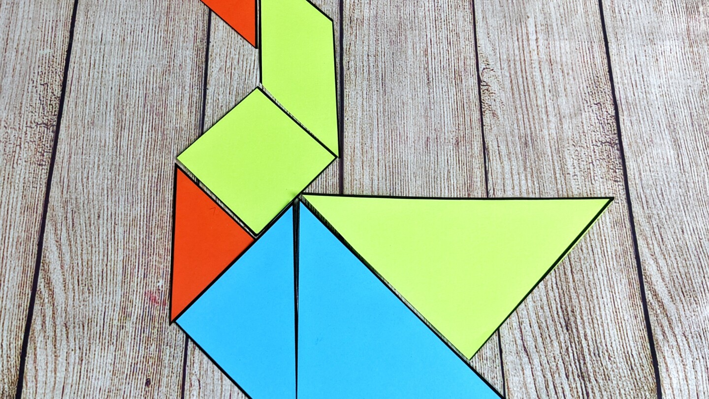 Tangram shapes arranged in the shape of a duck