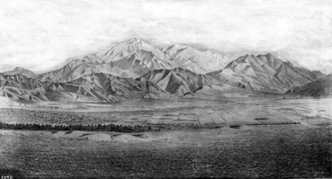 A lithographic view of San Bernardino, circa 1873. The town was slow to recover from the sudden departure of so many of its residents. Courtesy of the USC Libraries - California Historical Society Collection.