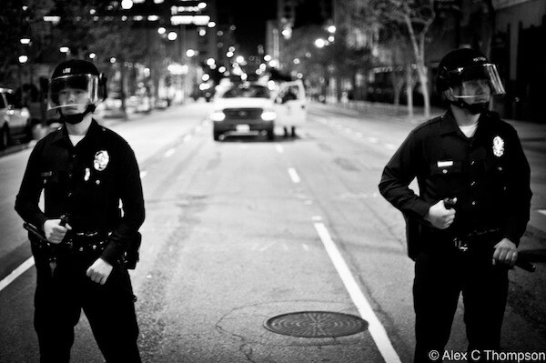 Los Angeles Police officers on Monday morning | Photo by Alex Thompson