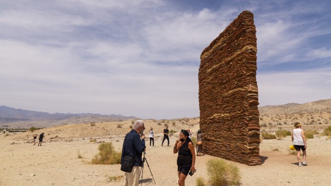 Zahrah Alghamdi's installation "What Lies Behind the Walls" for Desert X 2021 stands in Desert Hot Springs.