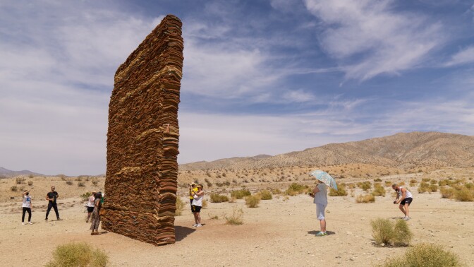 Zahrah Alghamdi's installation "What Lies Behind the Walls" for Desert X 2021 stands in Desert Hot Springs.
