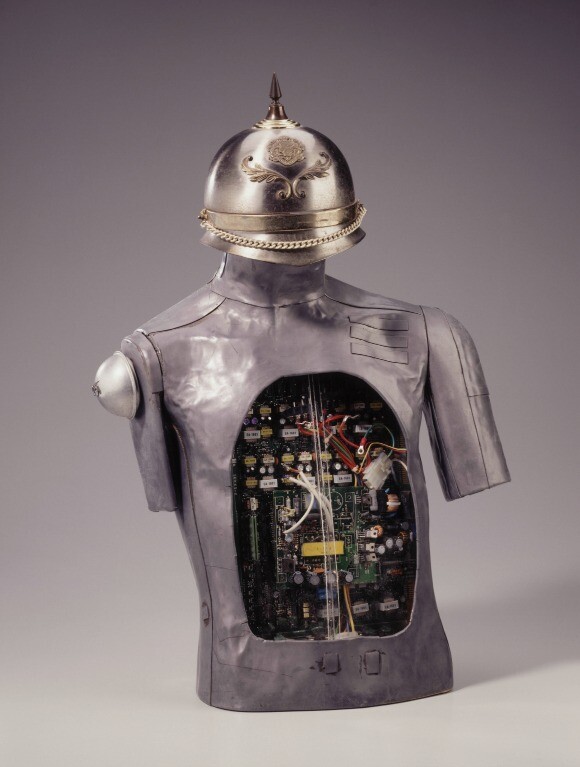 Noah Purifoy, "Sir Watts II," 1996. Assemblage sculpture. 29.5 x 20 x 10.5 in. Collection of the Oakland museum of California, gift of the Collector's gallery. ©Noah Purifoy Foundation.