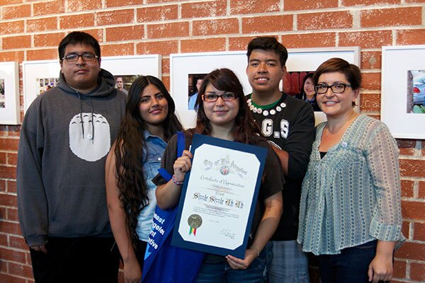 Students from the L.A. River School designed the winning entry for the platemaking competition in Glassell Park.