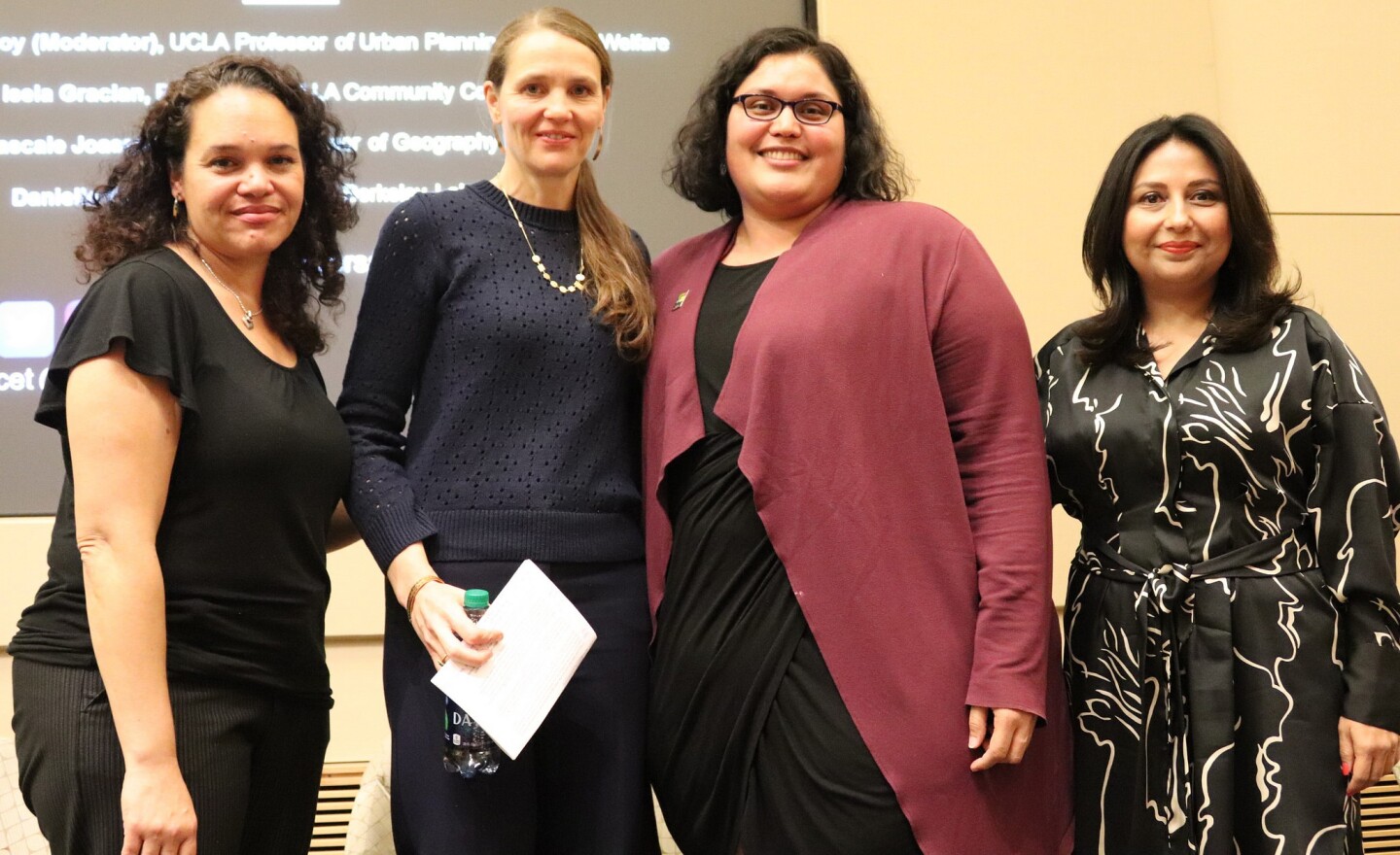 Danielle Mahones (Director, Leadership Development Program, UC Berkeley Labor Center), Pascale Joassart-Marcelli, Isela Gracian and Ananya Roy participate in a panel discussion after the premiere screening of CITY RISING: THE INFORMAL ECONOMY