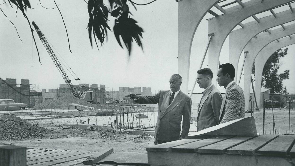 Paul Revere Williams discusses a project with others at the site of the future LAX | Still from "Hollywood's Architect"