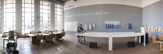 Frau Fiber preparing for production at "Factory to Factory: Cut and Sew" | John Michael Kohler Arts Center, Sheboygan WI 2015