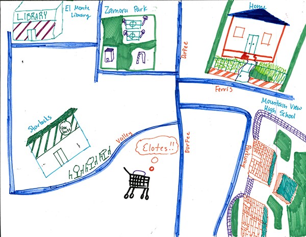 The first layer of Ivan's map marks the important locations in his community.