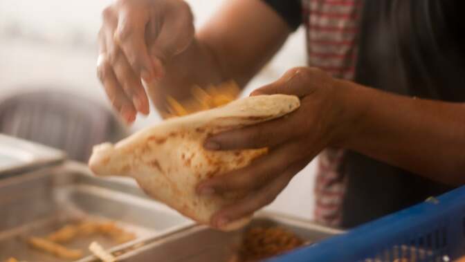 Felafel in samoun bread. | Omar Chatriwala / Al Jazeera English / Flickr