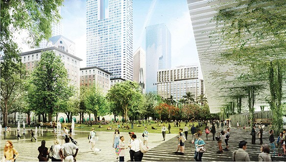 Agence TER with Landscape Architects imagine Pershing Square as a green space.