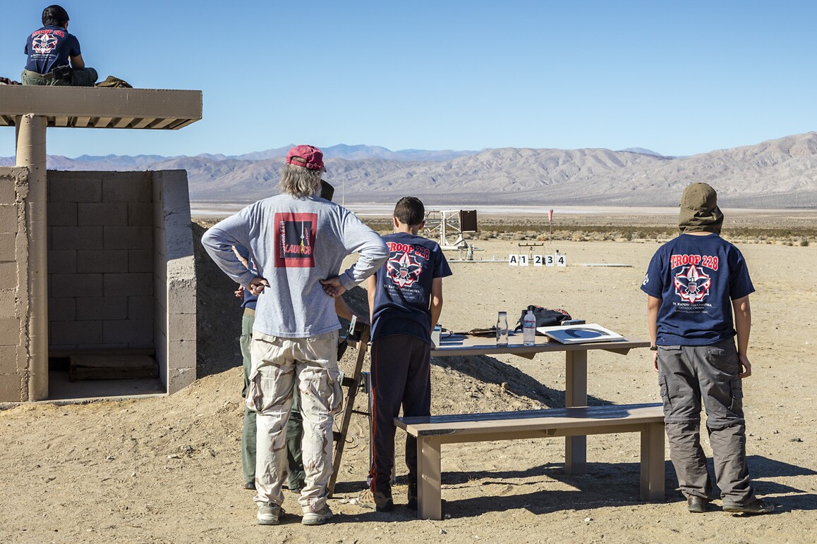 Boy scout troop at FAR launching Estes kit rockets, Cantil, CA (2015). | Kim Stringfellow