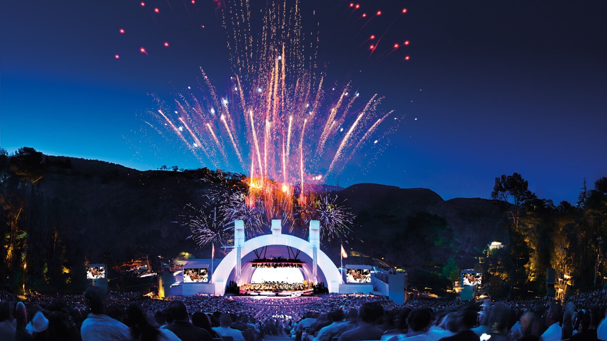 Hollywood Bowl shell with fireworks | Adam Latham