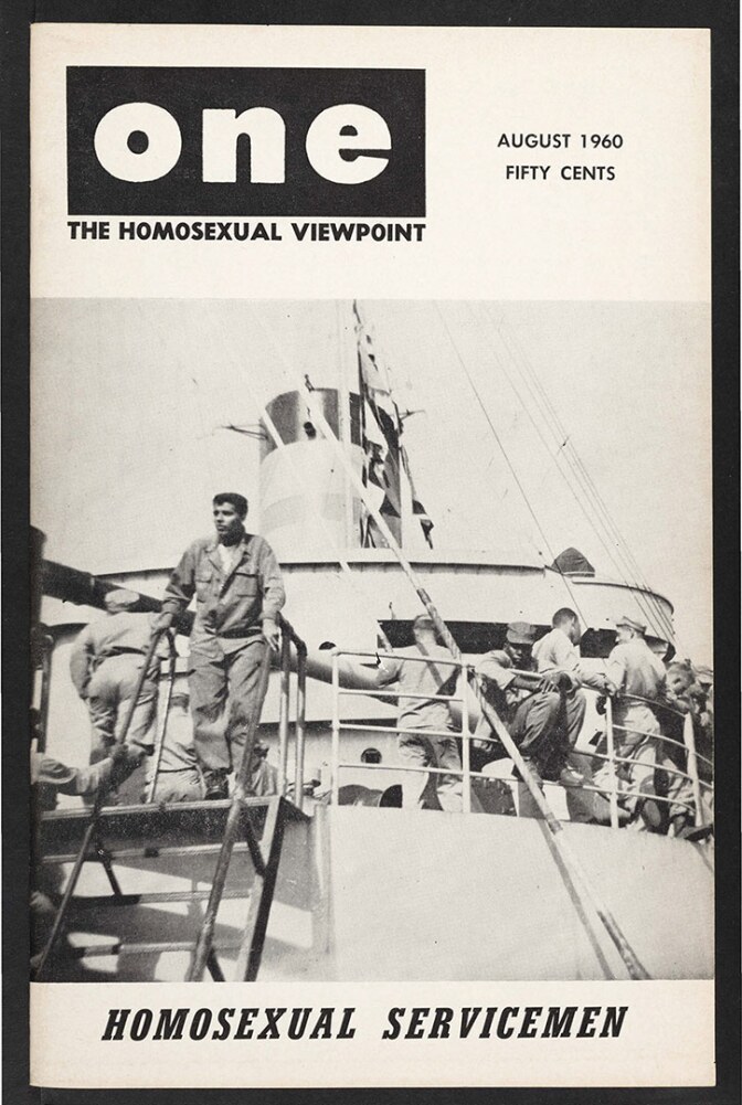 ONE magazine, volume 8, number 8 (1960 August). | Dawn Frederic, staff artist, ONE National Gay and Lesbian Archives, USC Libraries