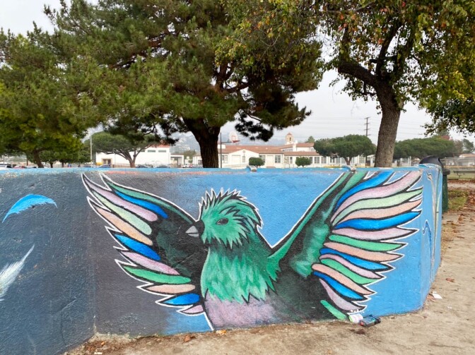 "Rainbow Quetzal" (2015) by Lena Zerlav at Ortega Park in Santa Barbara