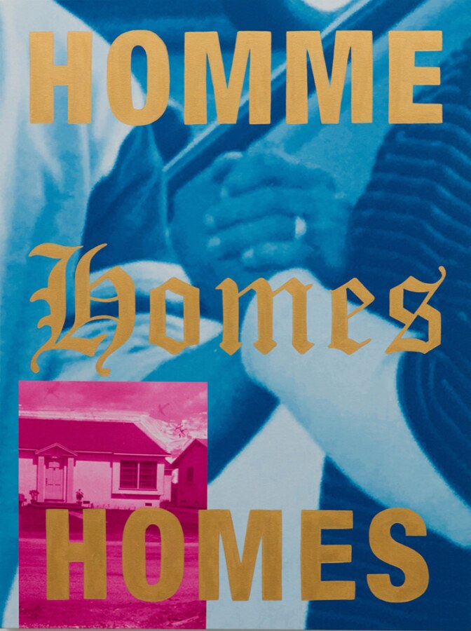 “HOMMES, HOMES, HOMES” (2019) by Gabriela Sanchez. Acrylic and archival pigment prints on canvas. | Courtesy of Charlie James Gallery, Los Angeles