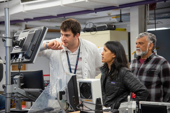 Teddy Tzanetos, MiMi Aung and Bob Balaram of NASA’s Mars Helicopter project observe a flight test on January 18, 2019. | NASA/JPL-Caltech