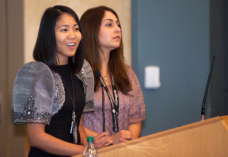 Josephine Santiago-Bond and Alyssa Garcia, of Kennedy Space Center’s Asian Pacific American Connection Employee Resource Group speak to attendees at the annual Asian-American Pacific Islander Heritage Month event. | Flickr/NASA Kennedy/Creative Commons