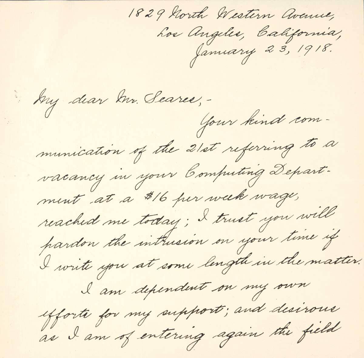 Letter from Betty Trier Berry to F.H. Seares of Mt. Wilson observatory p1 | Image courtesy of the Observatories of the Carnegie Institution for Science Collection at the Huntington Library, San Marino, California