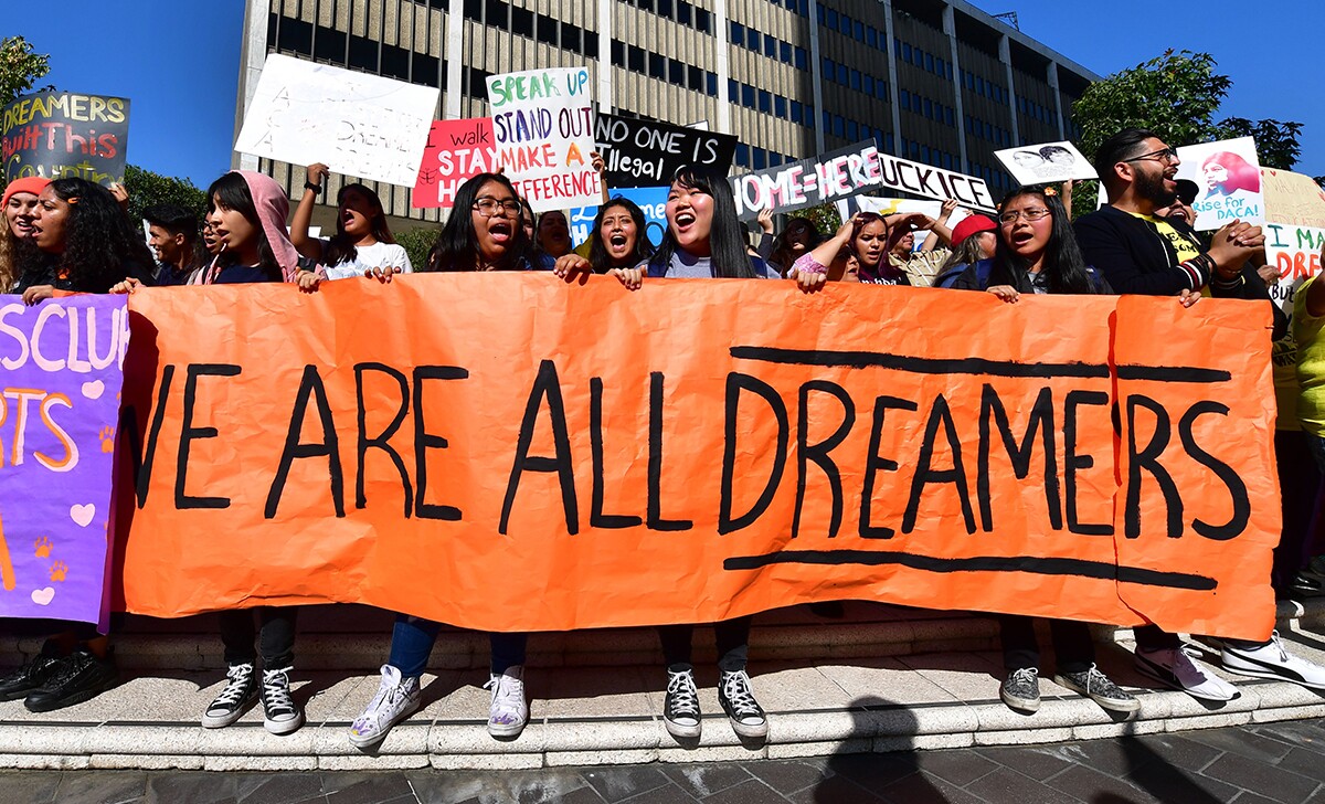 Students and supporters of DACA rally in downtown Los Angeles, California on November 12, 2019 as the US Supreme Court hears arguments to make a decision regarding the future of "Dreamers." | FREDERIC J. BROWN/AFP via Getty Images