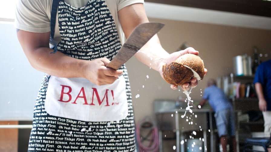 Cracking a coconut shell with military person in Guam | Kyle Hausmann-Stokes MRE