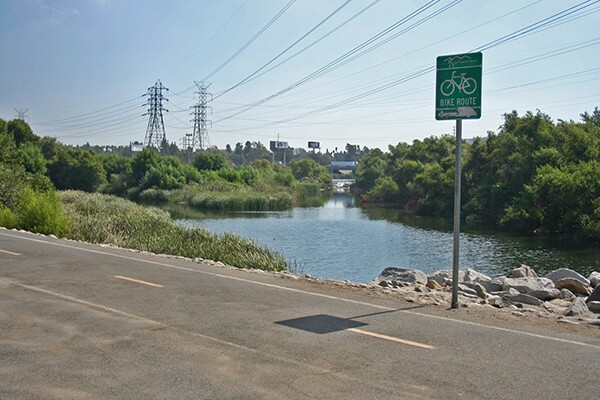 The San Gabriel River and San Jose Creek confluence just south of Mountain View High School
