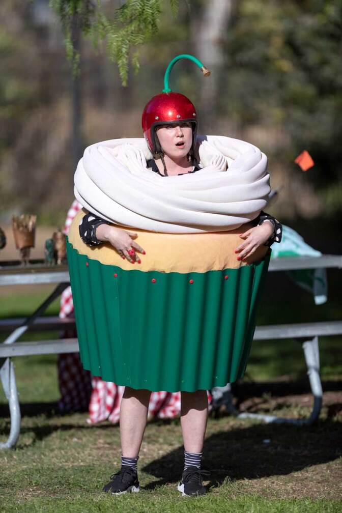 The cupcake performs as part of the"The Food Group" by Ry Rocklen at Current:LA Food in Palms Park | Courtesy of the Department of Cultural Affairs