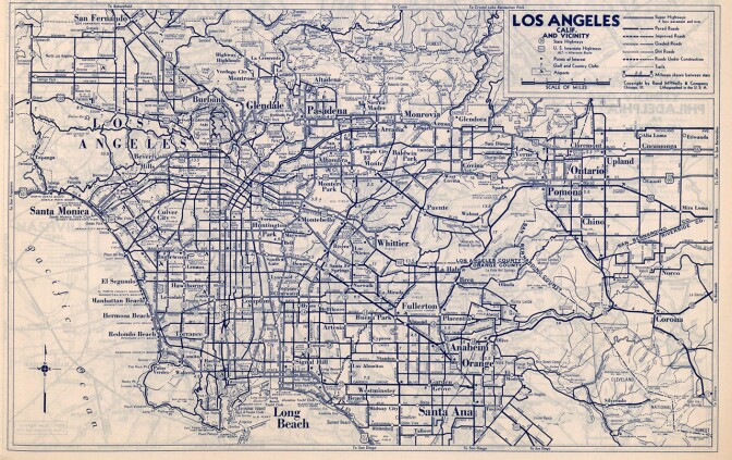 A 1940 State Farm map of Los Angeles-area highways. Courtesy of the David Rumsey Map Collection.