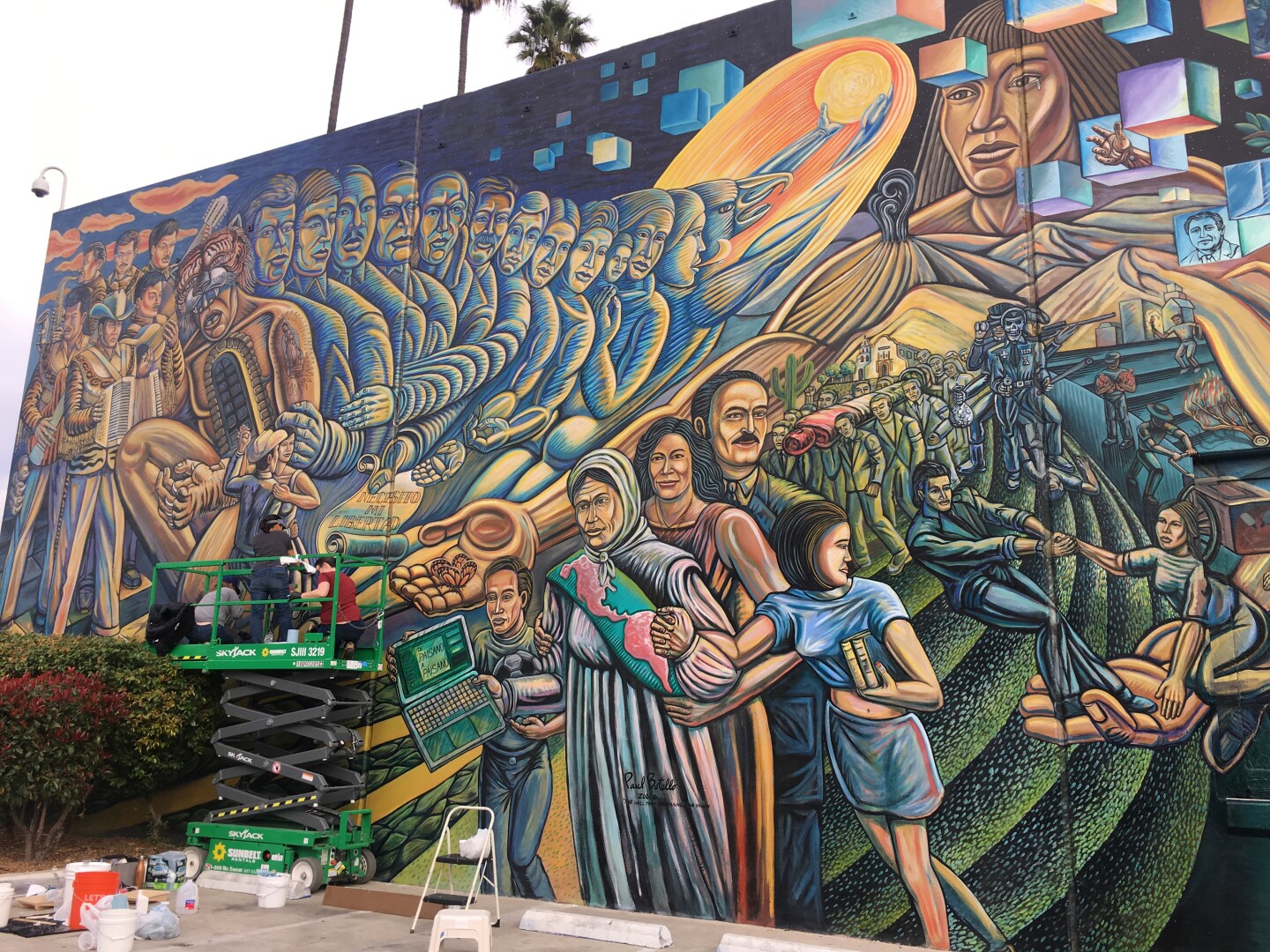 A 2020 photo of Paul Botello's mural “The Wall that Speaks, Sings and Shouts" at Salazar Park.