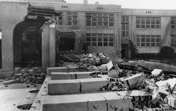 Compton Union High School after the earthquake of March 10, 1933 | Security Pacific National Bank Collection, Los Angeles Public Library
