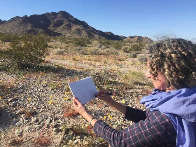 Hillary Mushkin at the Cleghorn Wilderness site for "Three Border Ecologies" | Courtesy of Hillary Mushkin