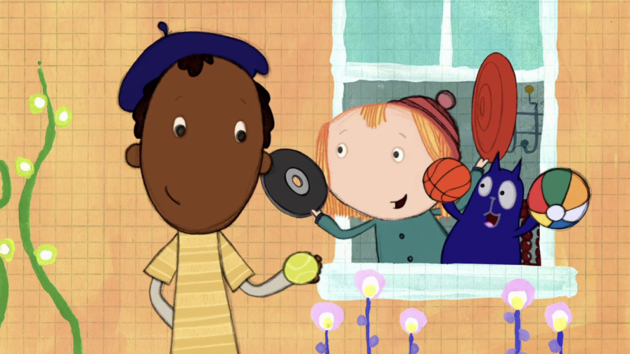 Peg and Cat showing Ramone sorting and comparing toys