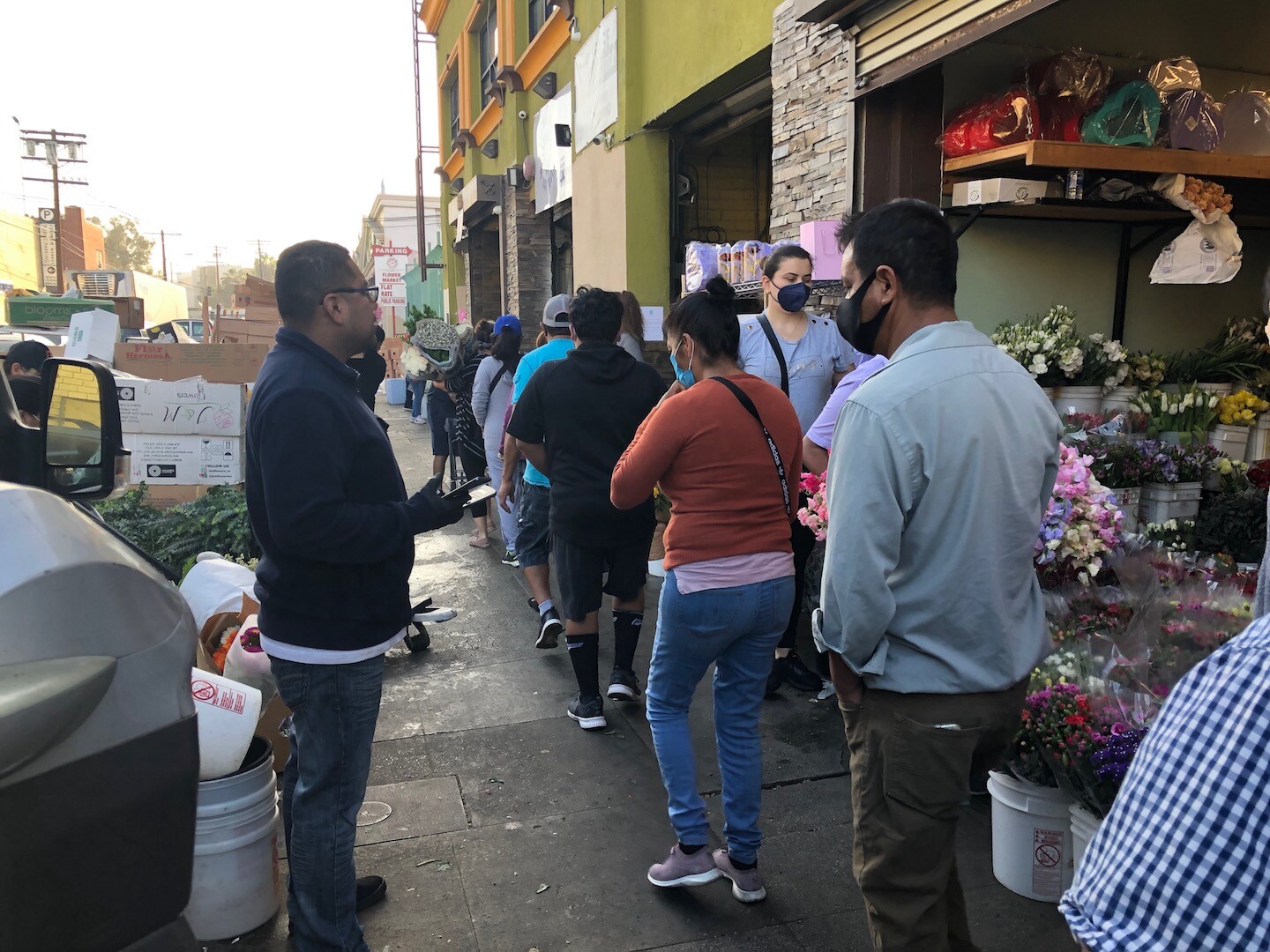 Line outside of Flower Market on May 8, 2020 | Karen Foshay