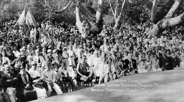 'Fifth Annual Indian Summer Picnic' at Sycamore Grove Park, September 29, 1929. Dr. Hiner was part Native American, and he an Anna are among the crowd. | Photo courtesy of Troy Evans
