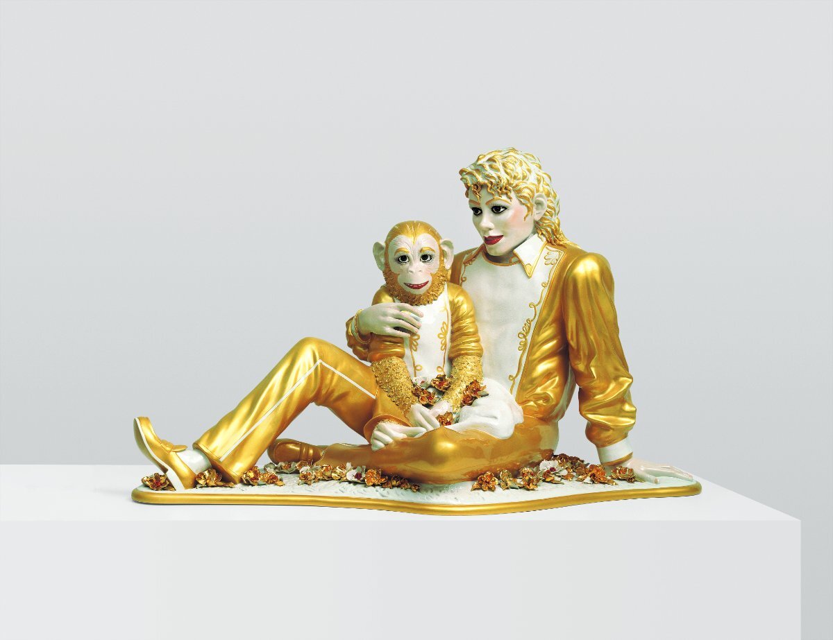 Jeff Koons, Michael Jackson and Bubbles, 1988, porcelain, 42 x 70 1/2 x 32 1/2 in., © Jeff Koons | Douglas M. Parker Studio, L.A