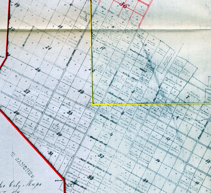 A detail of the above map, scanned from a reproduction from the USC Libraries' Special Collections.