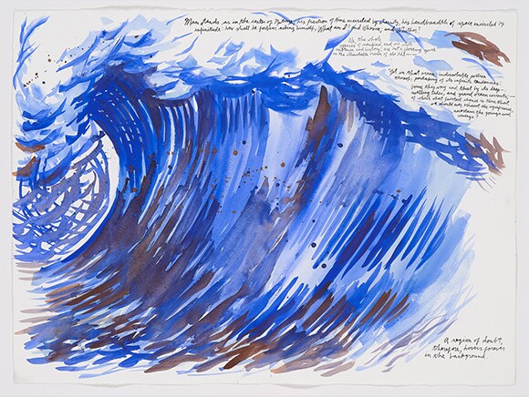 Raymond Pettibon, "No Title (Man stands as)," 2005. Ink and watercolor on paper, 22 1/2 x 30 in. Courtesy of the artist and Venus Over Manhatten.