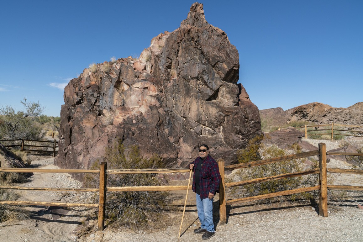 Matt Leivas, Sr. photographed at the historic West Well cultural site located south of Chemehuevi Wash and west of Lake Havasu. Photo: Kim Stringfellow.