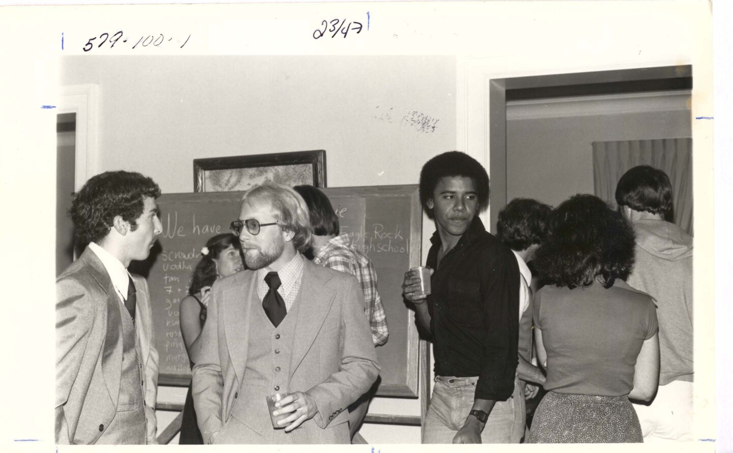 Occidental students Mike Malouf, Bill Knudson, and Barack Obama, circa 1980. Courtesy of Occidental College Archives.