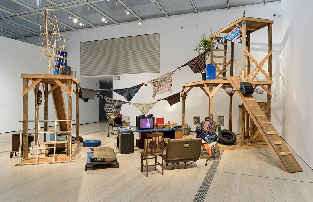 Installation photo featuring Abraham Cruzvillegas's Autoconstrucción, 2010 in the exhibition Home—So Different, So Appealing at the Los Angeles County Museum of Art, June 11, 2017 - October 15, 2017, © Abraham Cruzvillegas, photo © Museum Associates/LACMA