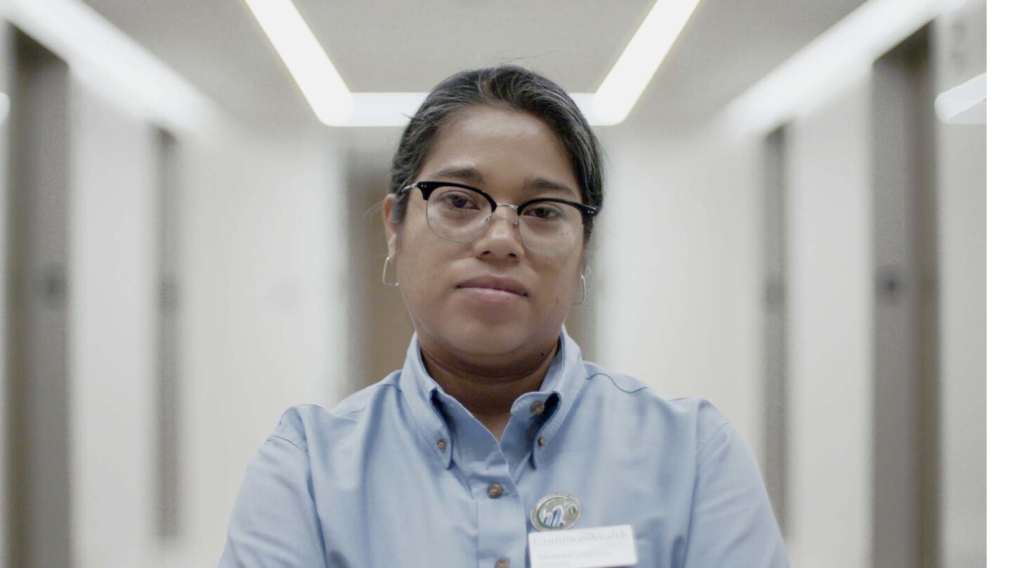 Veronica Lagunas in one of the offices she cleans. | Still from "Nightshift"